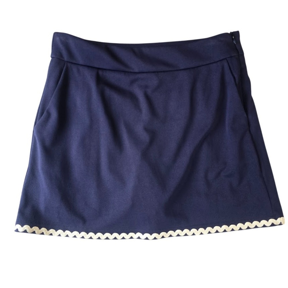 Top It Off‎ Skort Women S Navy Blue Preppy Sporty Nautical Tennis Rickrack Trim